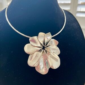 Robert Lee Morris Sculptural Silver Floral Choker Necklace